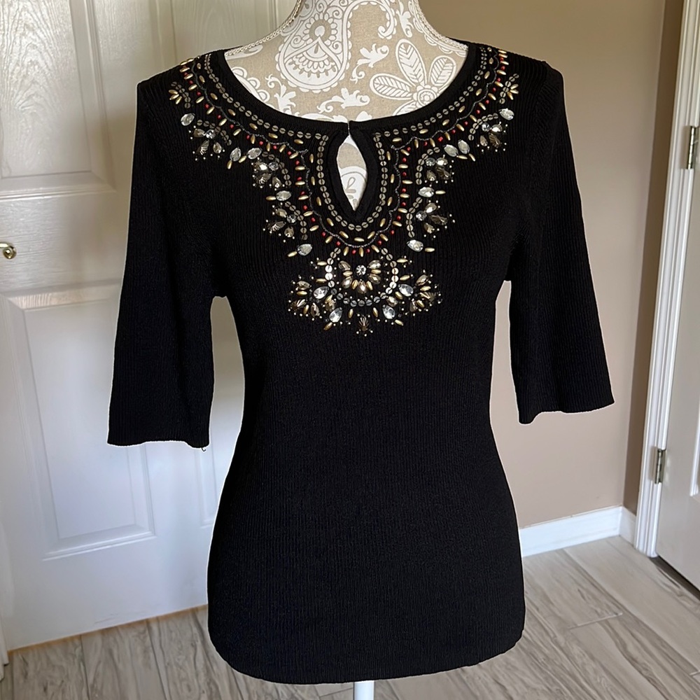 • NWT Grace Knit Dressing beaded top, L •